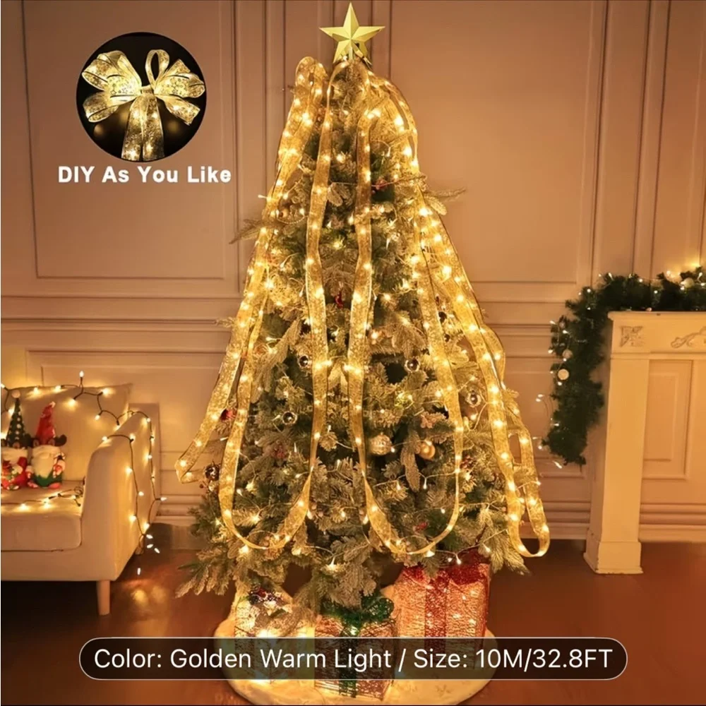 Golden Starry Ribbon with LED Lights